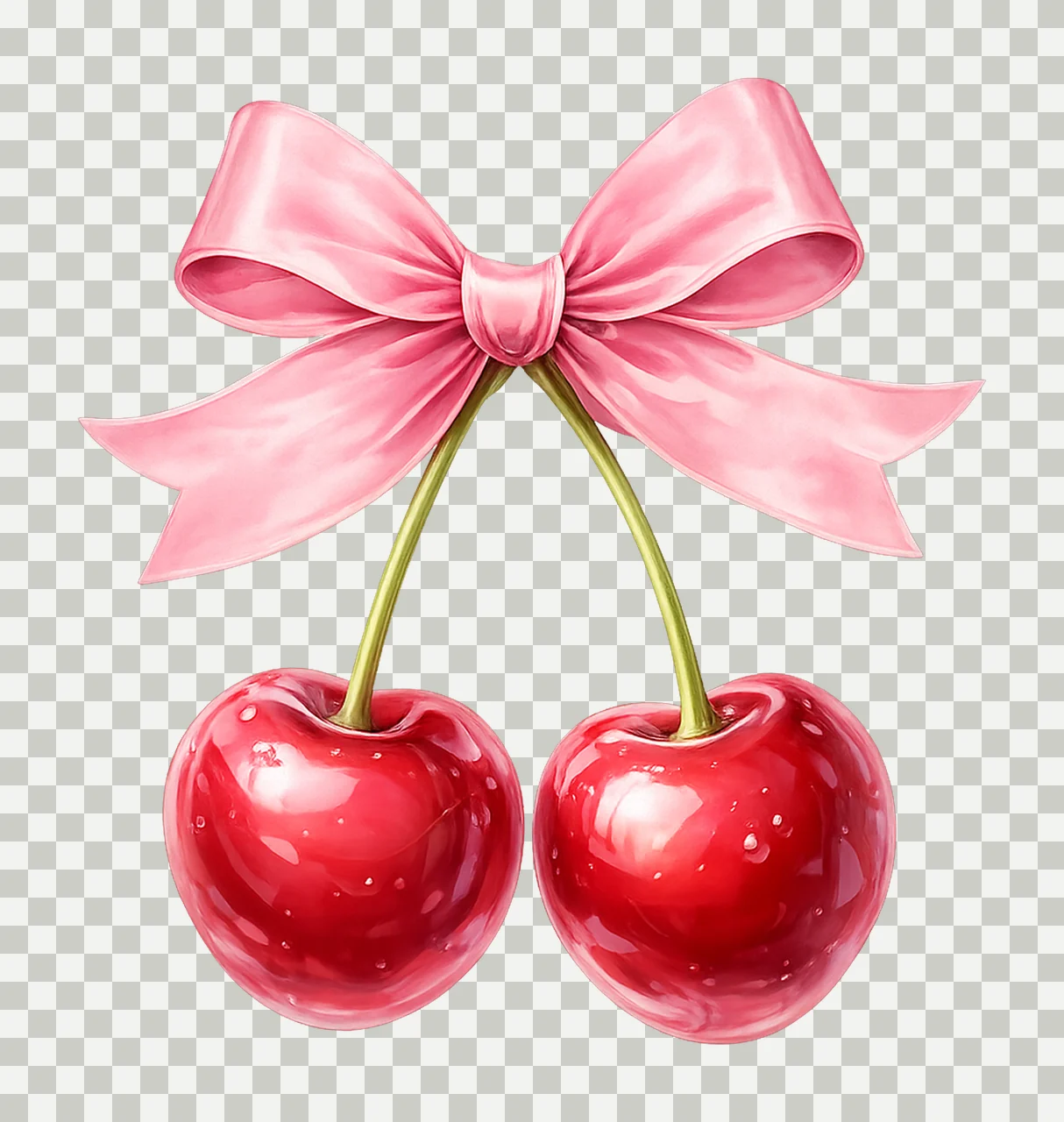 Cherry Bow Artwork Coquette Pink Ribbon Watercolor Cute transparency and detail preview thumbnail