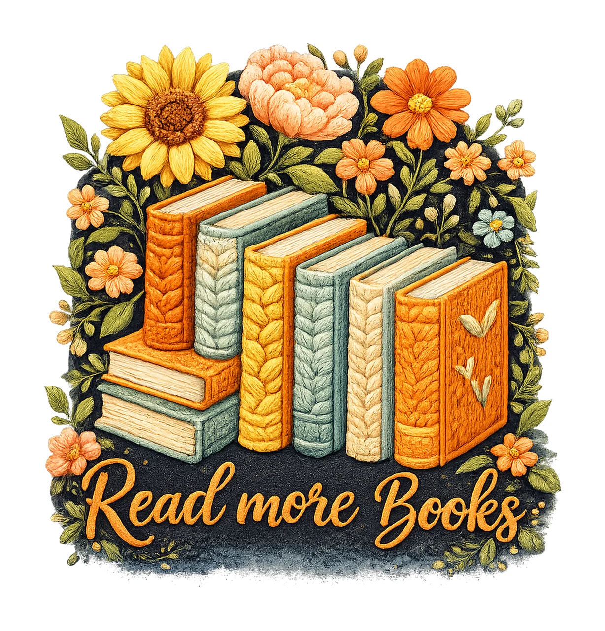 Read More Books Crochet Faux Yarn Floral Bookish Knitted