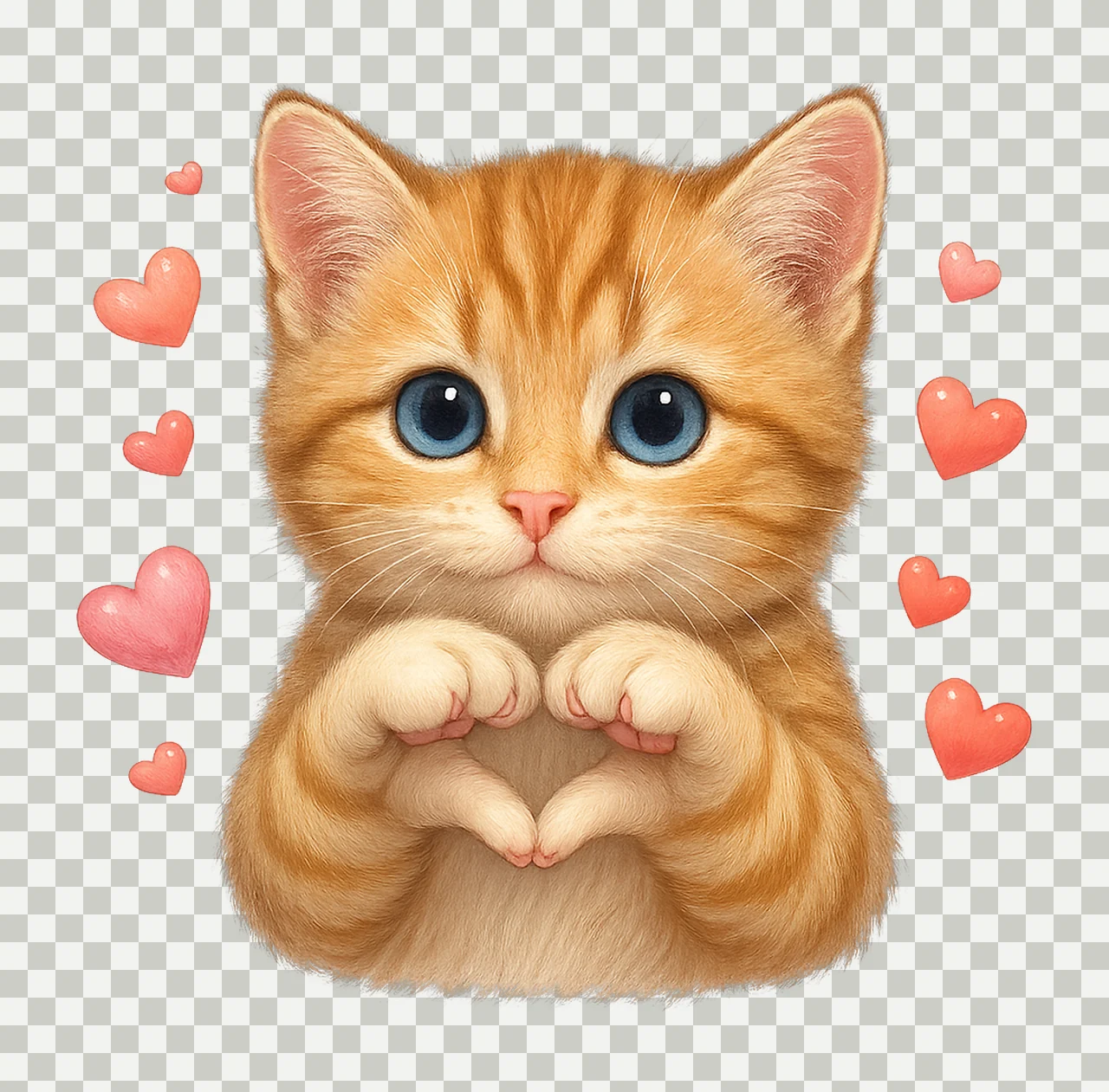 Cute Cat Heart Sign Watercolor Sublimation Design Cat Lover transparency and detail preview thumbnail