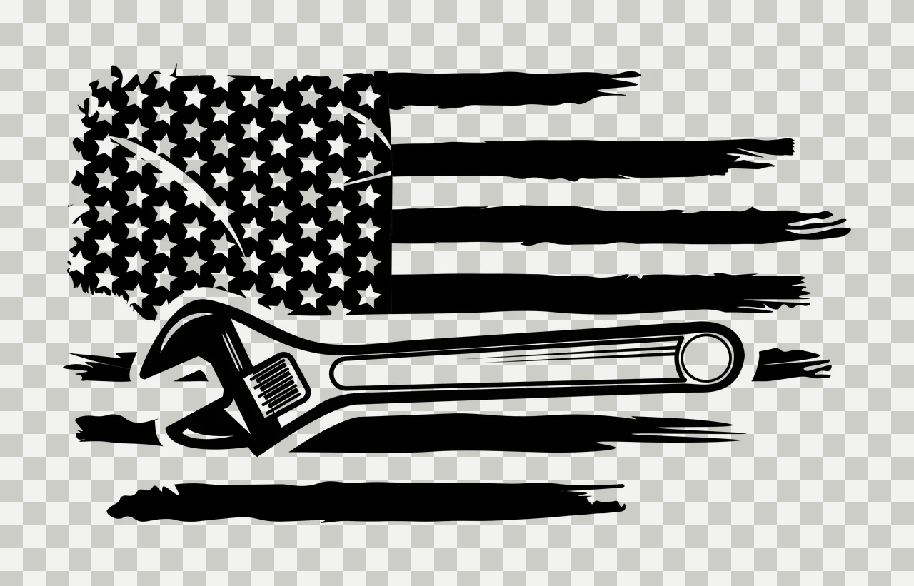 Mechanic Adjustable Wrench Over American Flag and stars stripes transparency and detail preview thumbnail