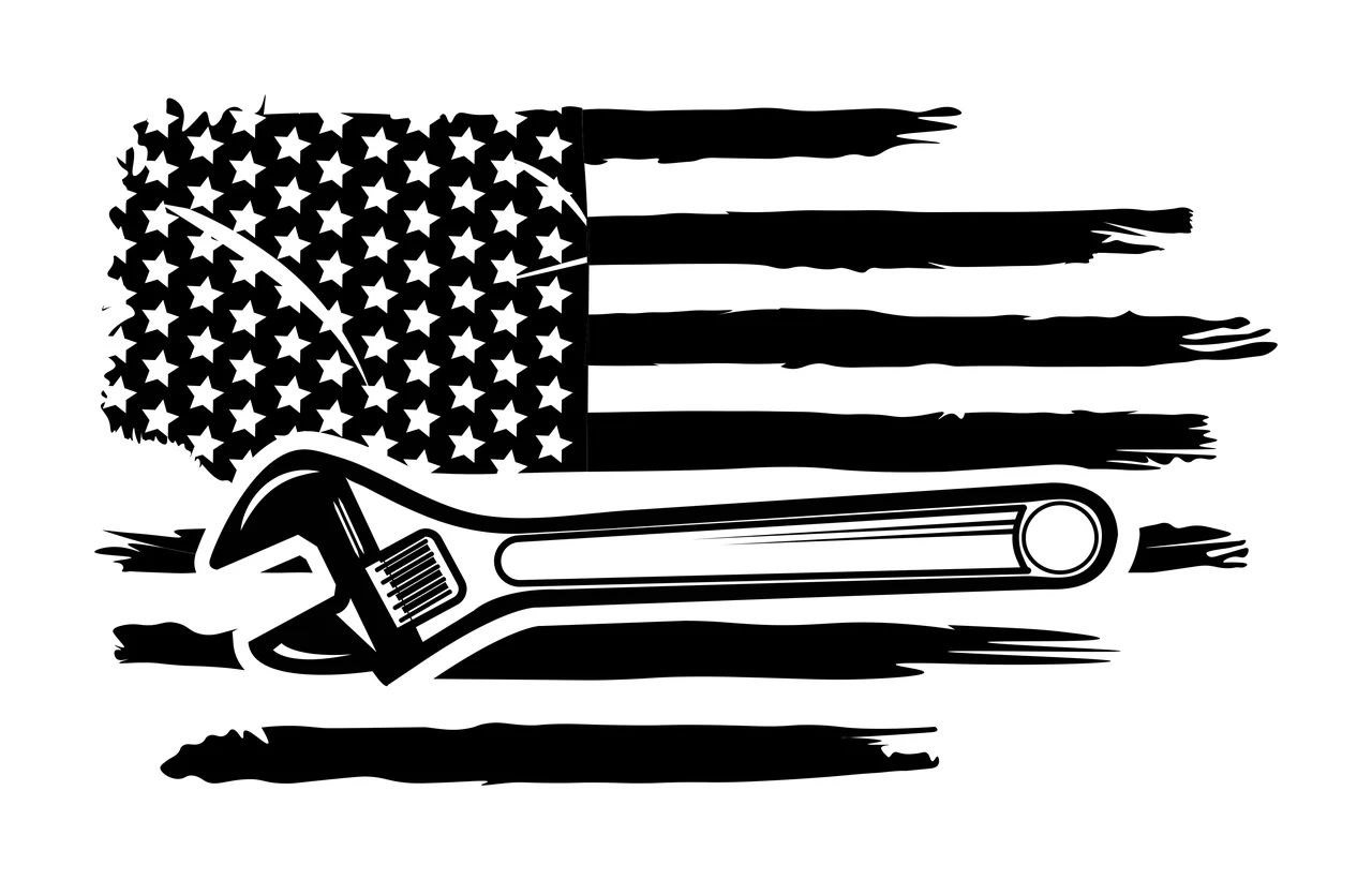 Mechanic Adjustable Wrench Over American Flag and stars stripes