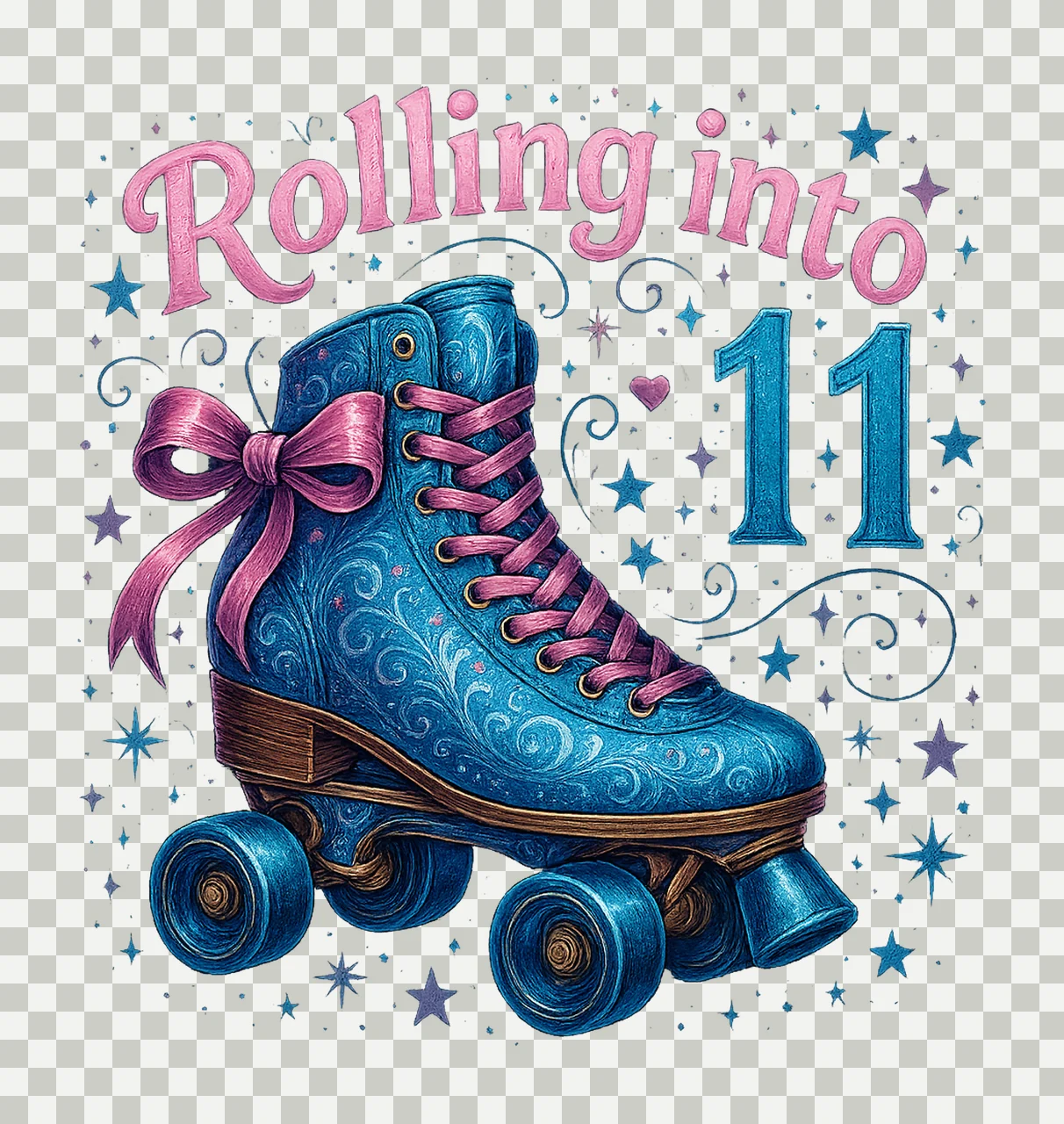 Rolling Into 11 Glitter Roller Skates Birthday Boy 11th transparency and detail preview thumbnail
