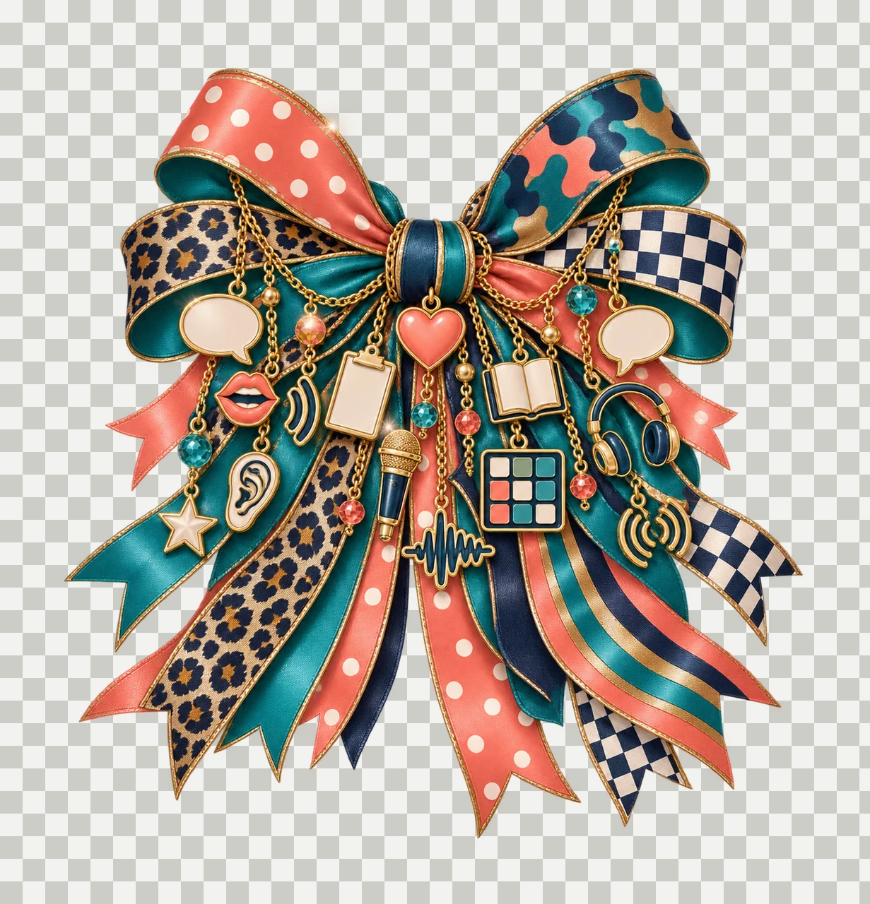 Speech Language Pathologist Bow Charm PNG, Themed Gold Chain Charms, Coquette Ribbon Sublimation Design, Transparent Digital Download transparency and detail preview thumbnail