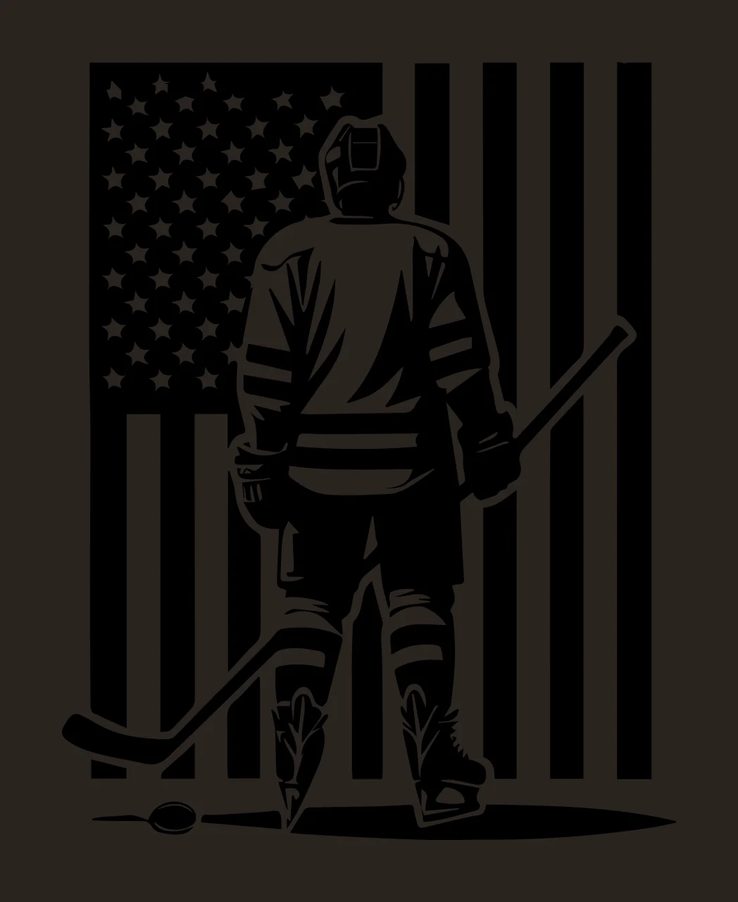 Hockey Player Standing With Flag stick puck US stencil graphic contrast preview thumbnail