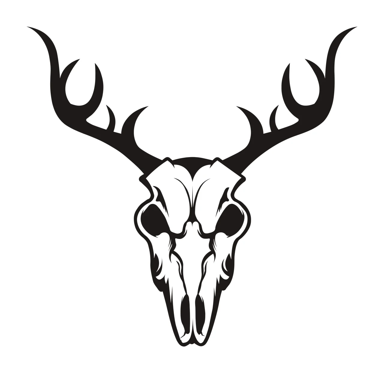 Skull Deer With Antlers Silhouette centered black white background