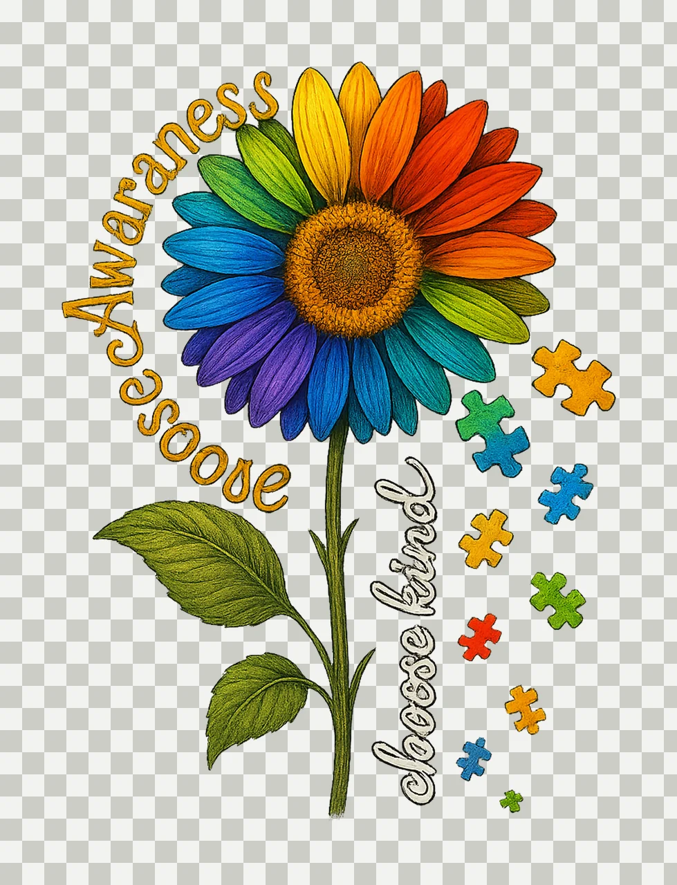 Autism Awareness Puzzle Piece Flower Design Sublimation Art transparency and detail preview thumbnail
