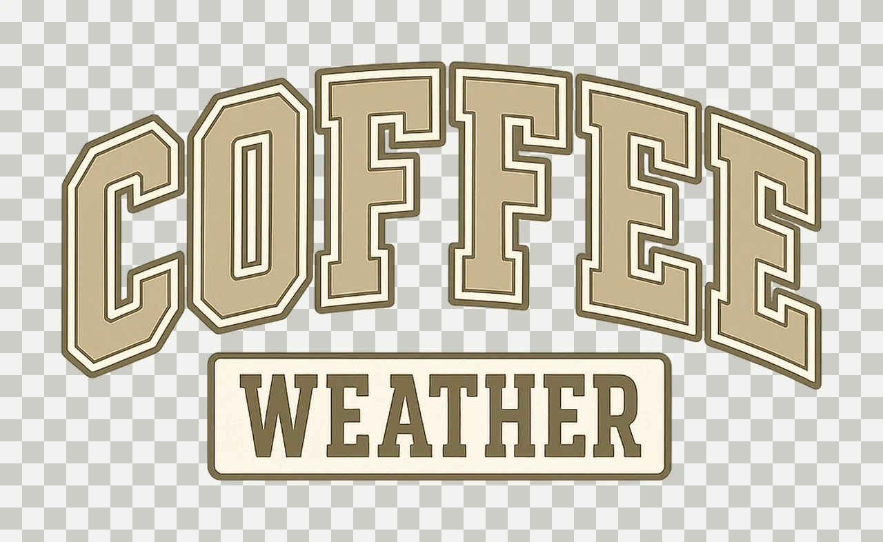 Coffee Weather Arch Text Design collegiate font arched tan transparency and detail preview thumbnail