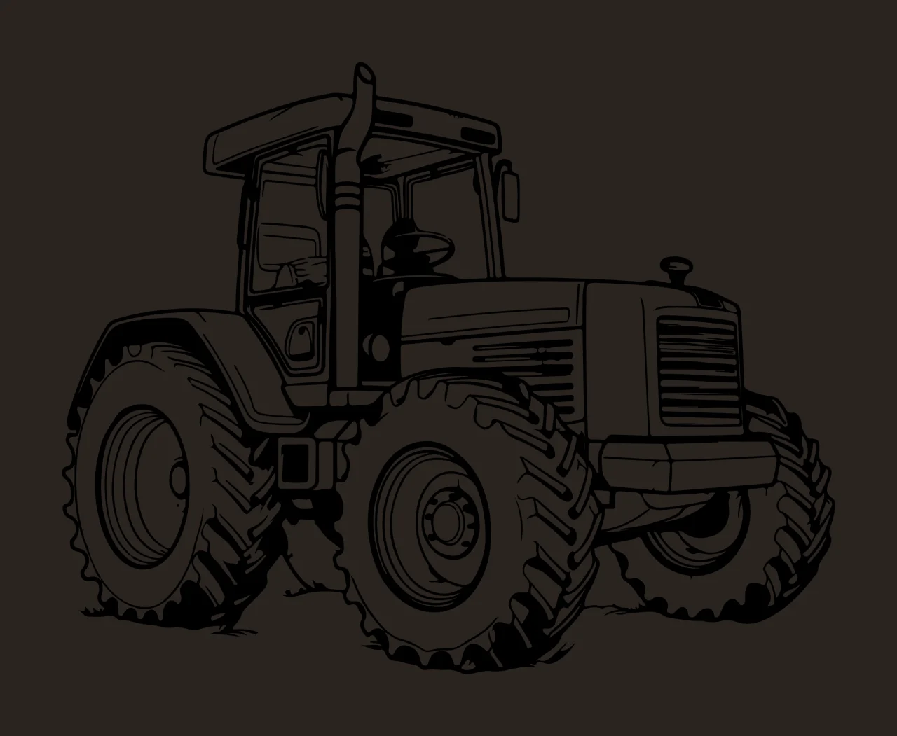 Industrial Tractor Side View Line Illustration standing tires contrast preview thumbnail