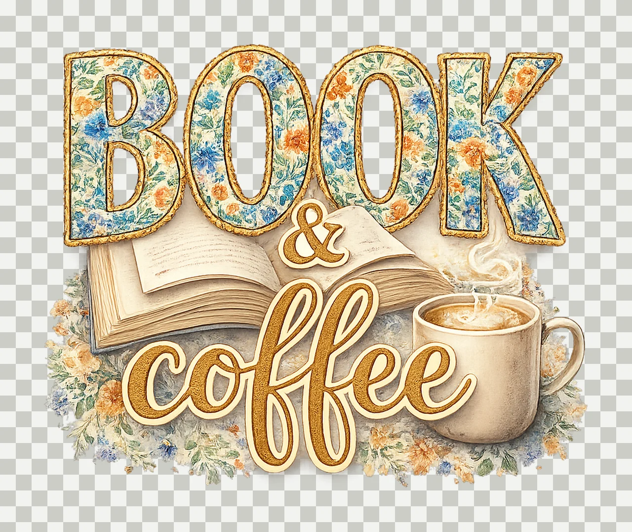 Books And Coffee Floral Valentine Design Cozy Variation A transparency and detail preview thumbnail