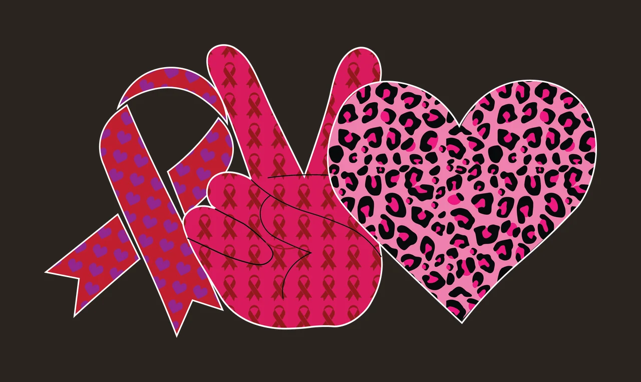 Ribbon Hand Sign And Heart Motif symbol display patterned silhouette contrast preview thumbnail