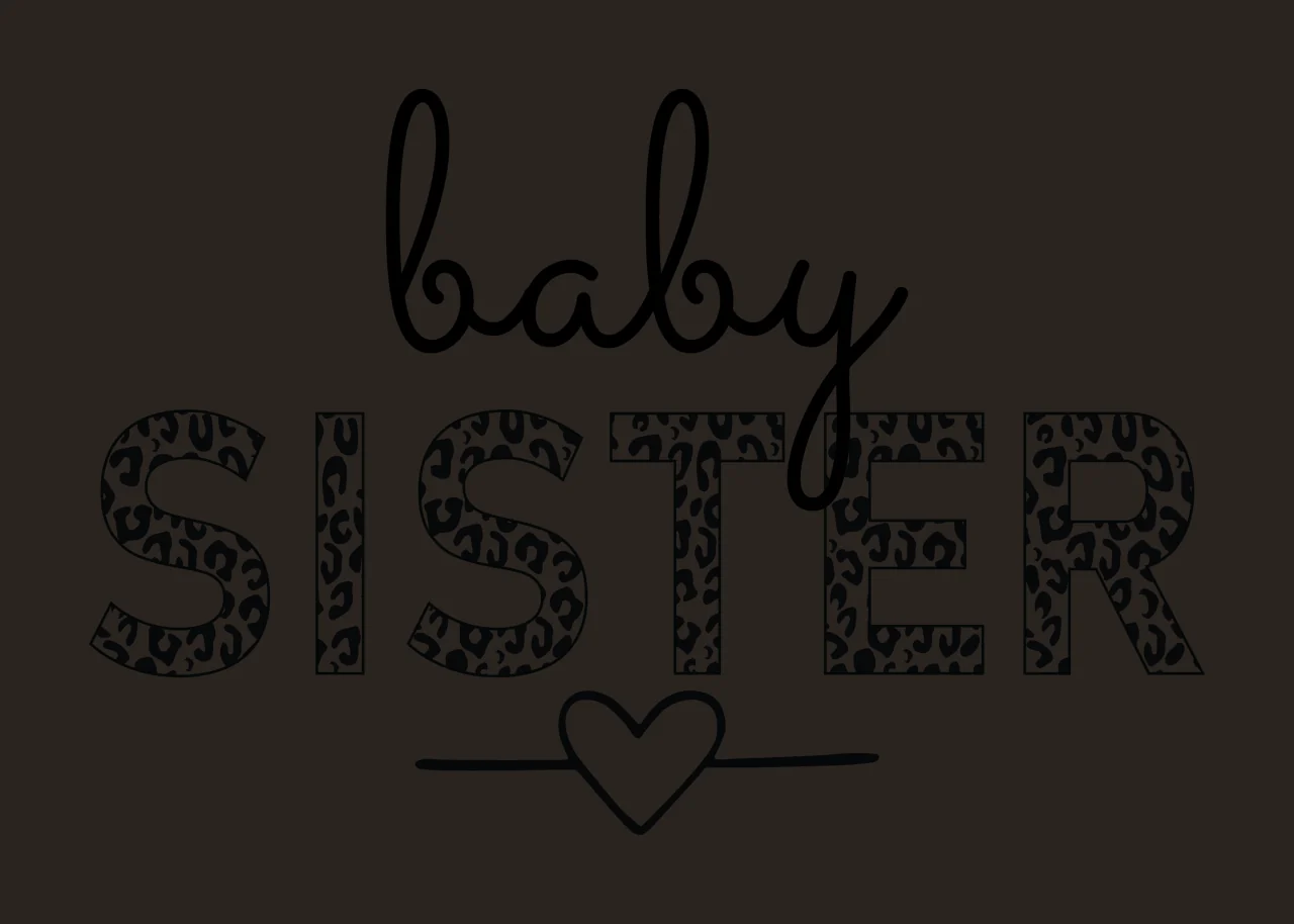 Baby Sister Text With Underlined Heart letter line black white contrast preview thumbnail