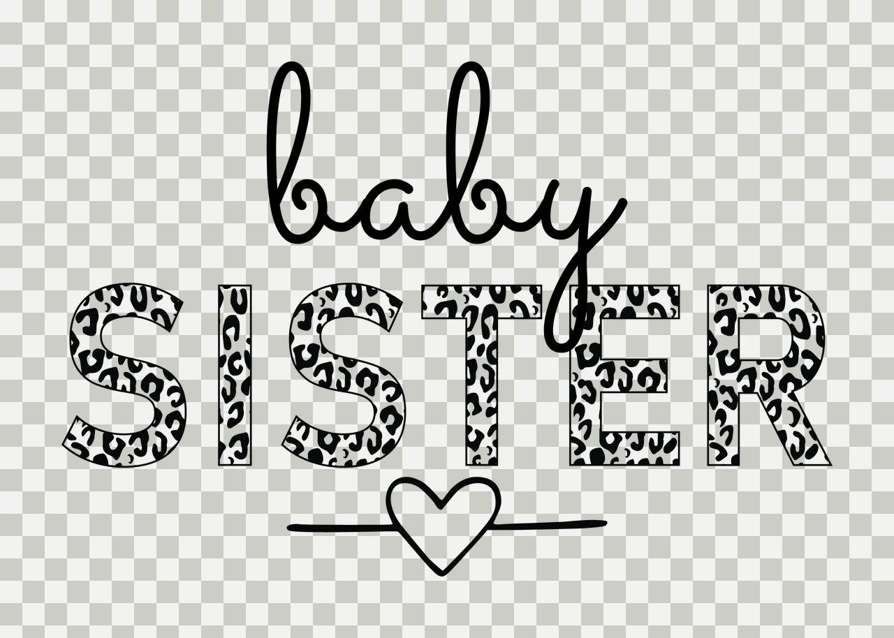 Baby Sister Text With Underlined Heart letter line black white transparency and detail preview thumbnail