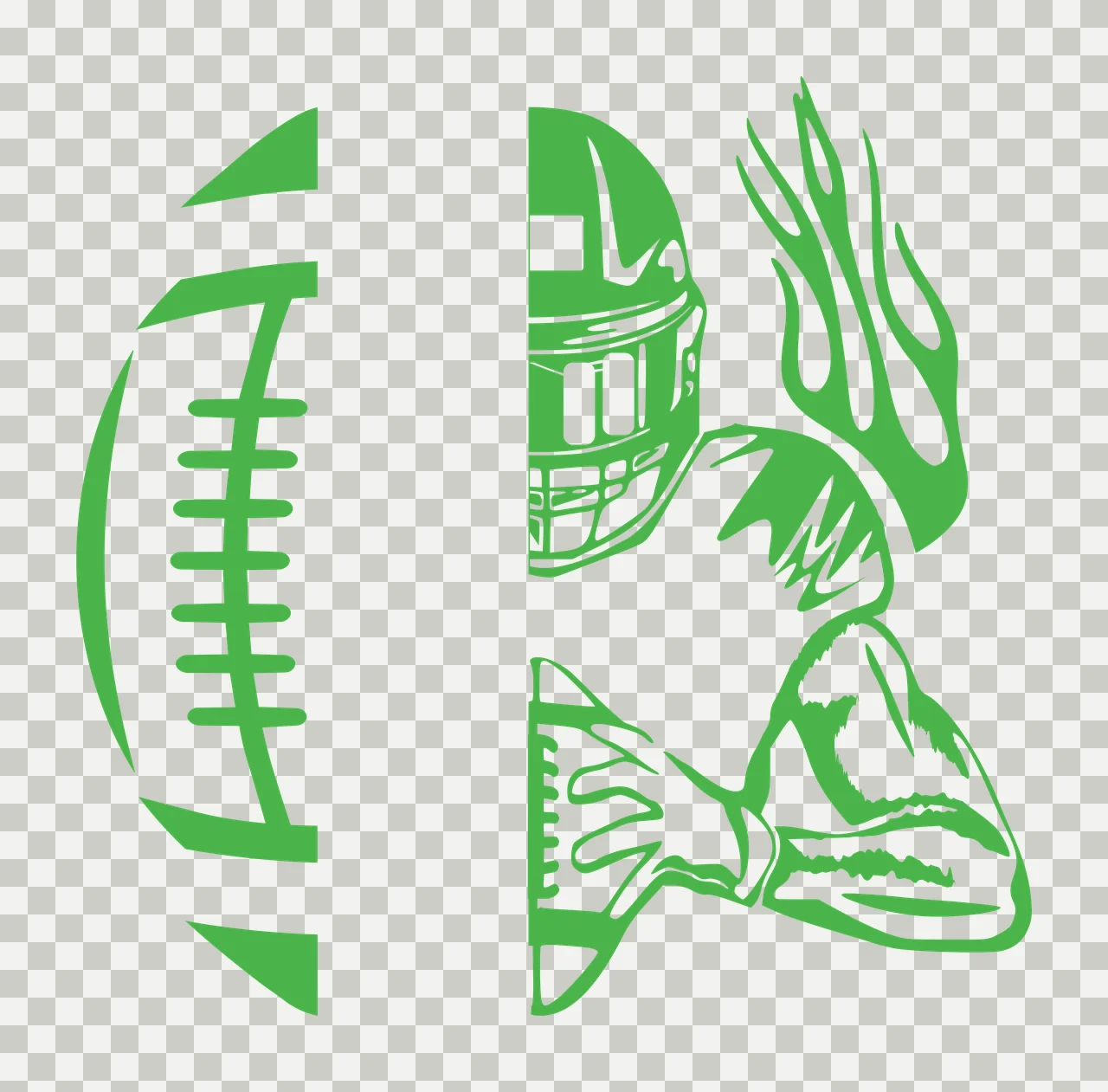 Split Graphic Of Football And Helmeted Player holding ball transparency and detail preview thumbnail