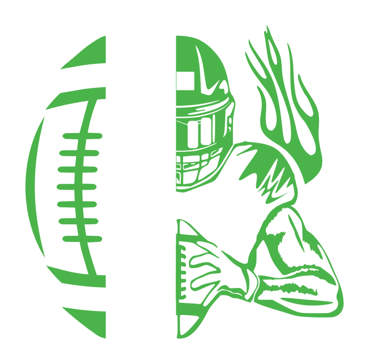 Split Graphic Of Football And Helmeted Player holding ball