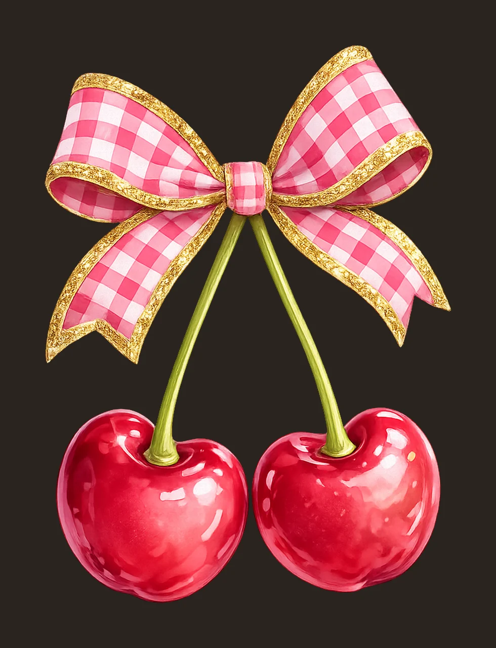 Cherries with Pink Checkered Bow Summer Vibes Design Cute contrast preview thumbnail