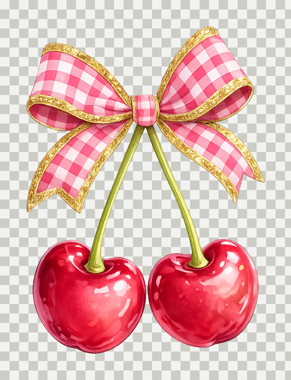 Cherries with Pink Checkered Bow Summer Vibes Design Cute transparency and detail preview thumbnail