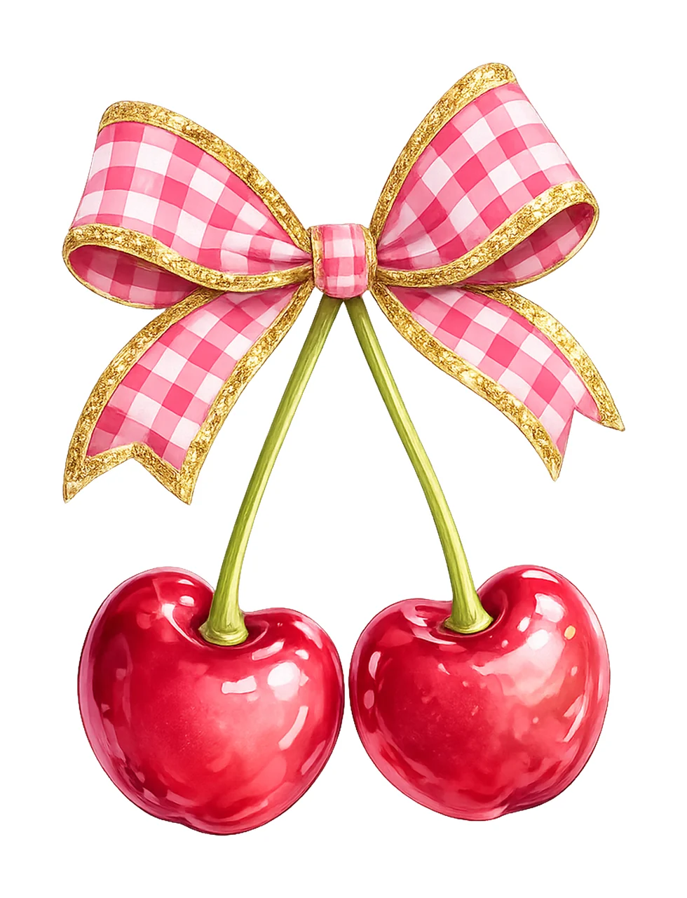 Cherries with Pink Checkered Bow Summer Vibes Design Cute