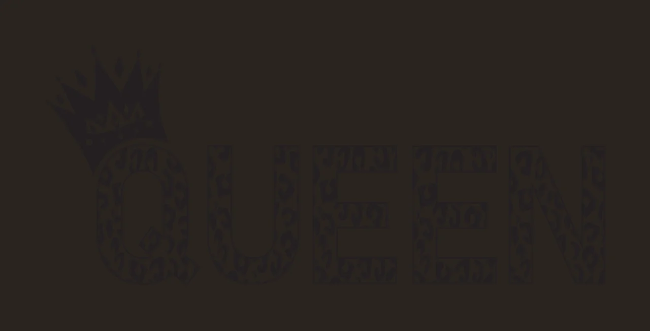 QUEEN Typography Design with QUEEN text, crown and leopard print outline in black and white contrast preview thumbnail