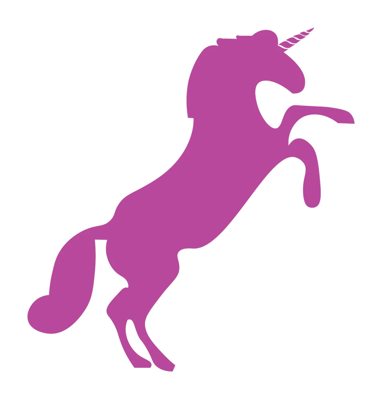 Black Silhouette Of A Rearing Horse With Spiral horn mane tail