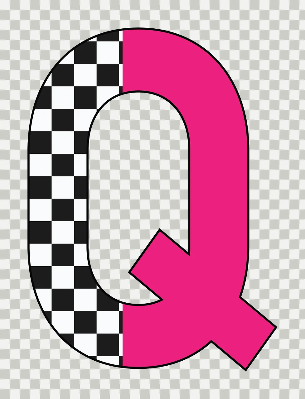 Can Glass Wrap Q Letter With Checkered Pattern transparency and detail preview thumbnail