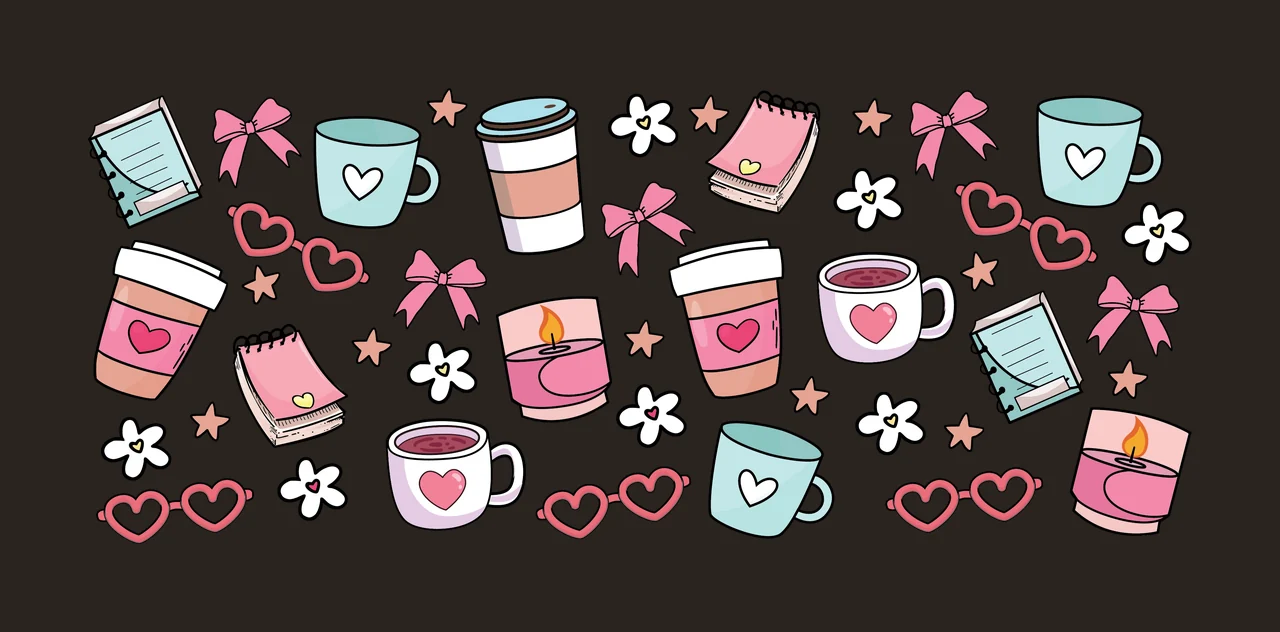 Can Glass Wrap Black Coffee Cup Heart Pattern arranged notebook contrast preview thumbnail
