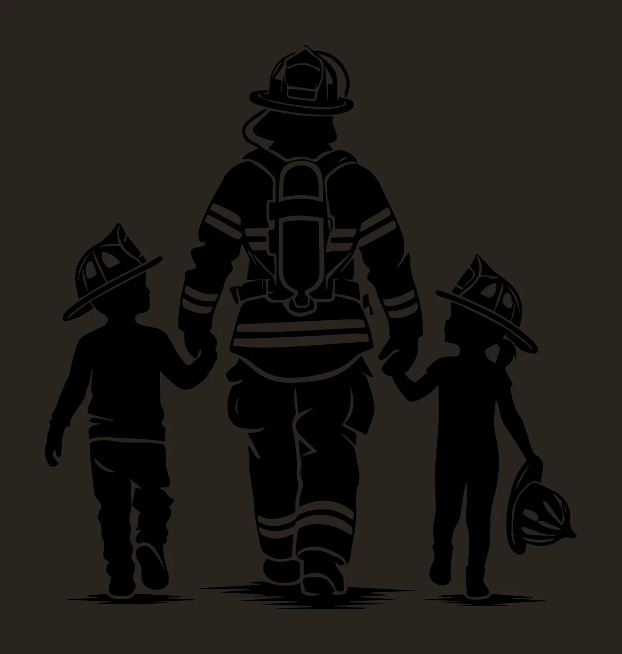 Firefighter Holding Hands With Children and walking person contrast preview thumbnail
