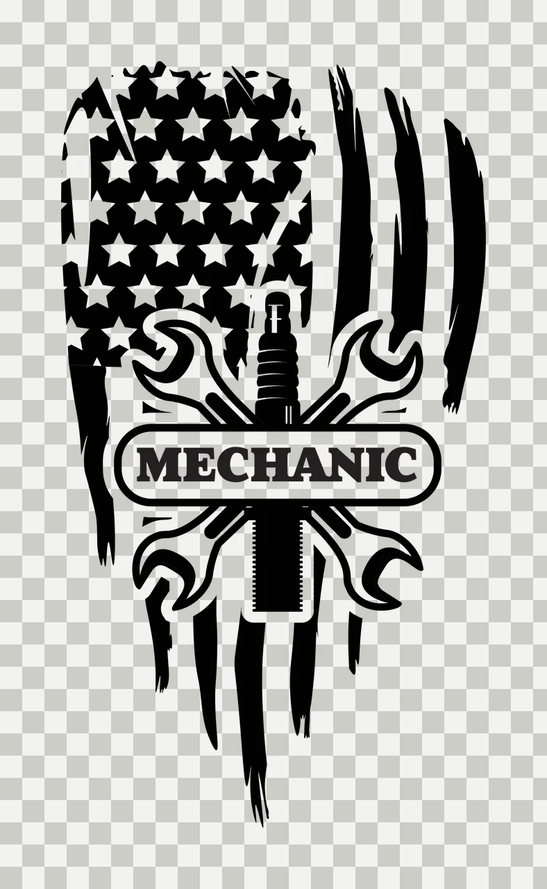 Mechanic Wrench And Spark Plug Graphic sign depicted stars transparency and detail preview thumbnail