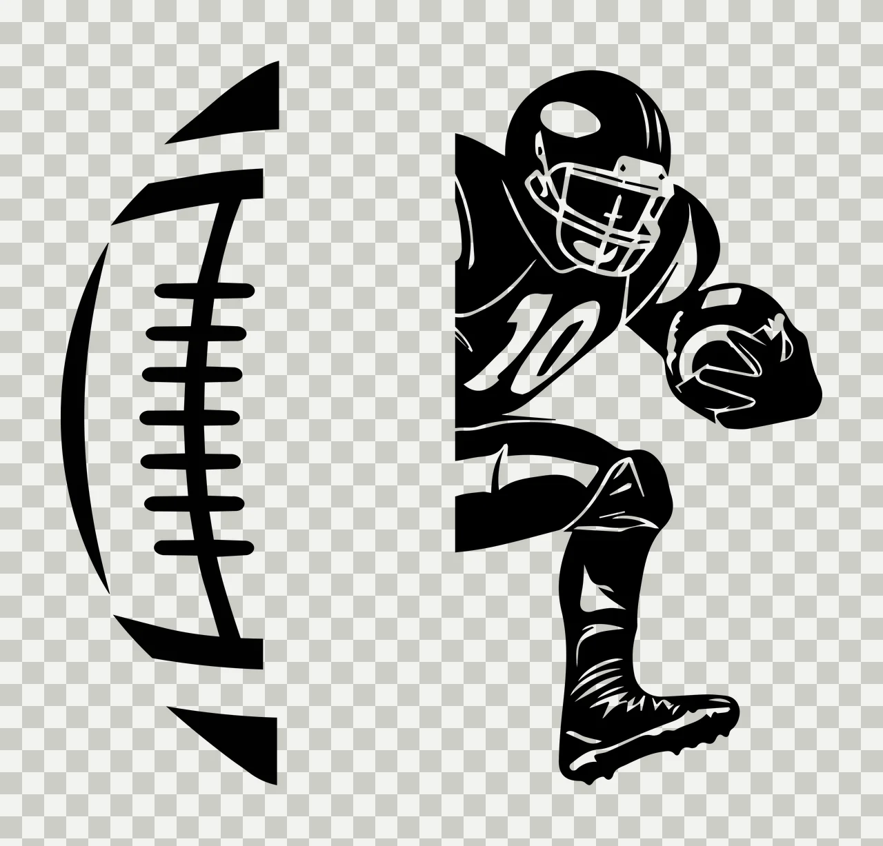 10 Football Player Running Past Ball Detail helmet uniform transparency and detail preview thumbnail