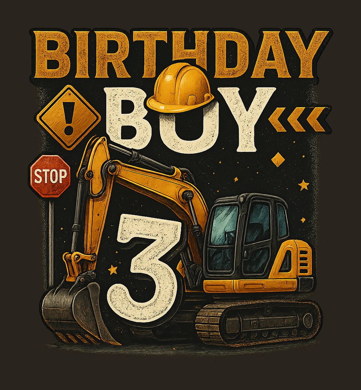 3rd Birthday Boy Excavator Three Years Old Construction Crew contrast preview thumbnail