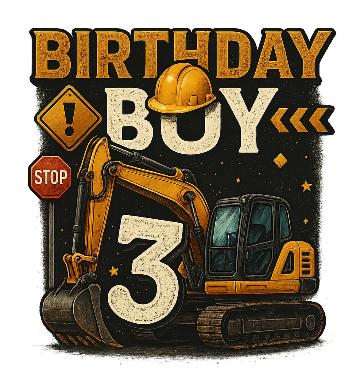 3rd Birthday Boy Excavator Three Years Old Construction Crew