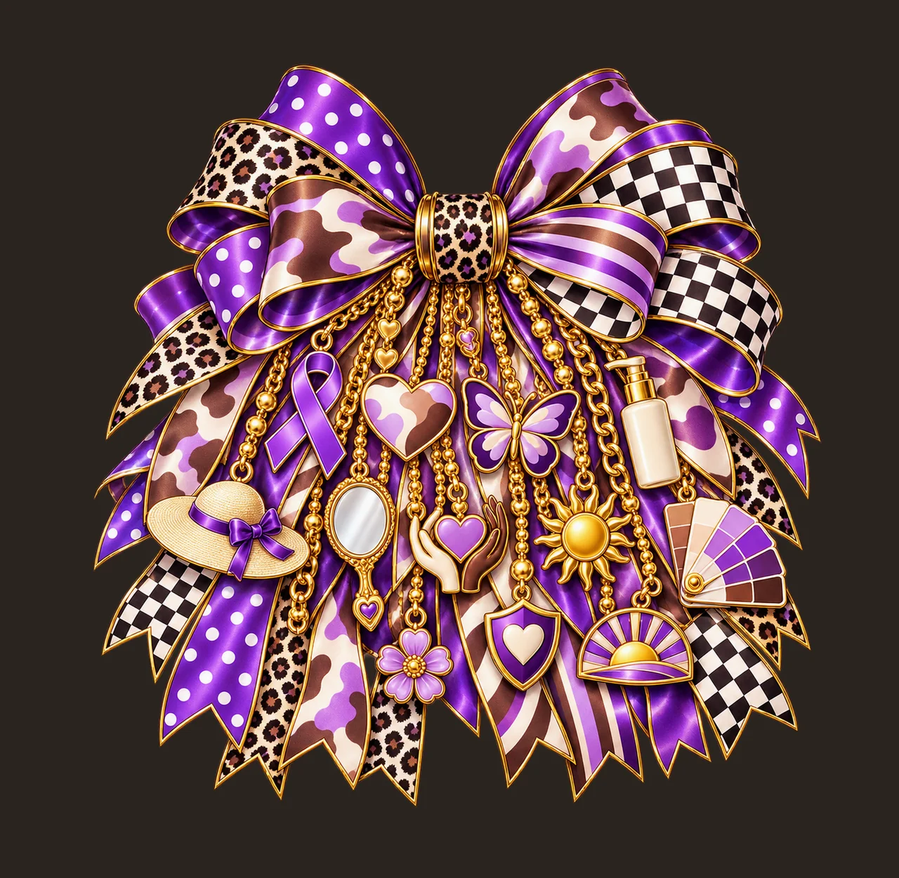 Vitiligo Awareness Bow Charm PNG, Gold Chain Charms, Transparent Sublimation Design, Digital Download contrast preview thumbnail
