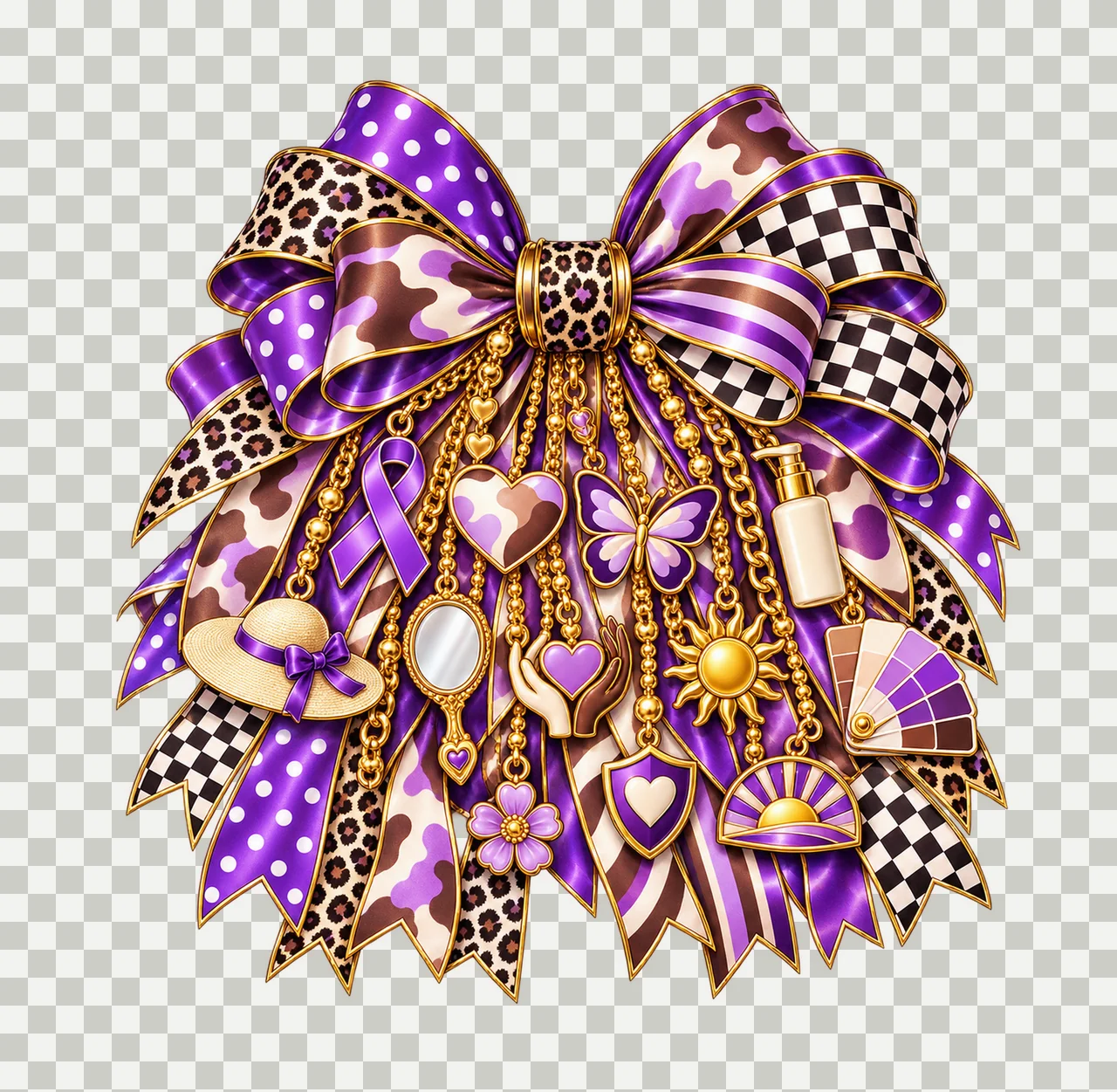 Vitiligo Awareness Bow Charm PNG, Gold Chain Charms, Transparent Sublimation Design, Digital Download transparency and detail preview thumbnail