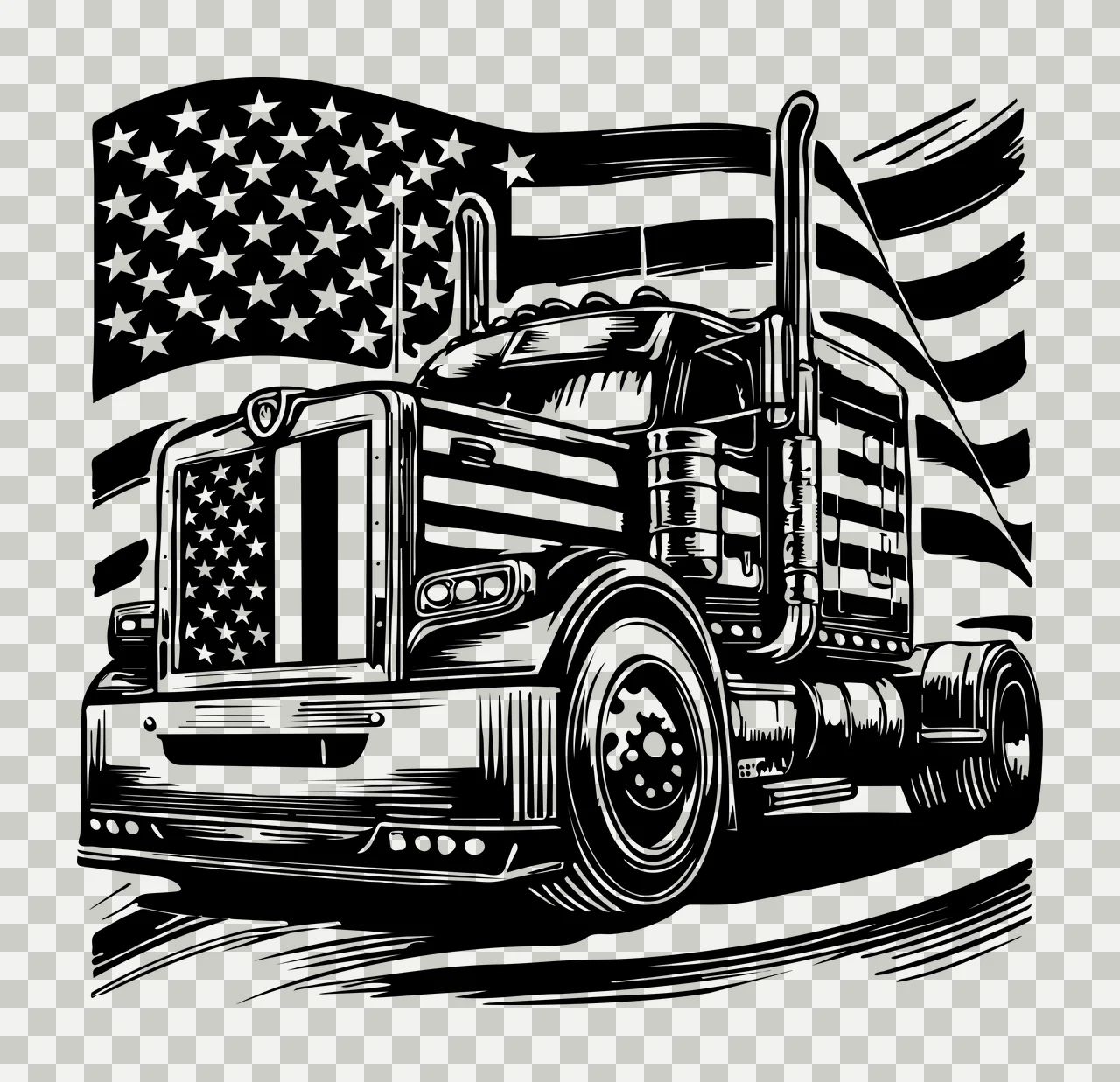 Truck Flag With Grille Design drive smokestacks wheels engraving transparency and detail preview thumbnail