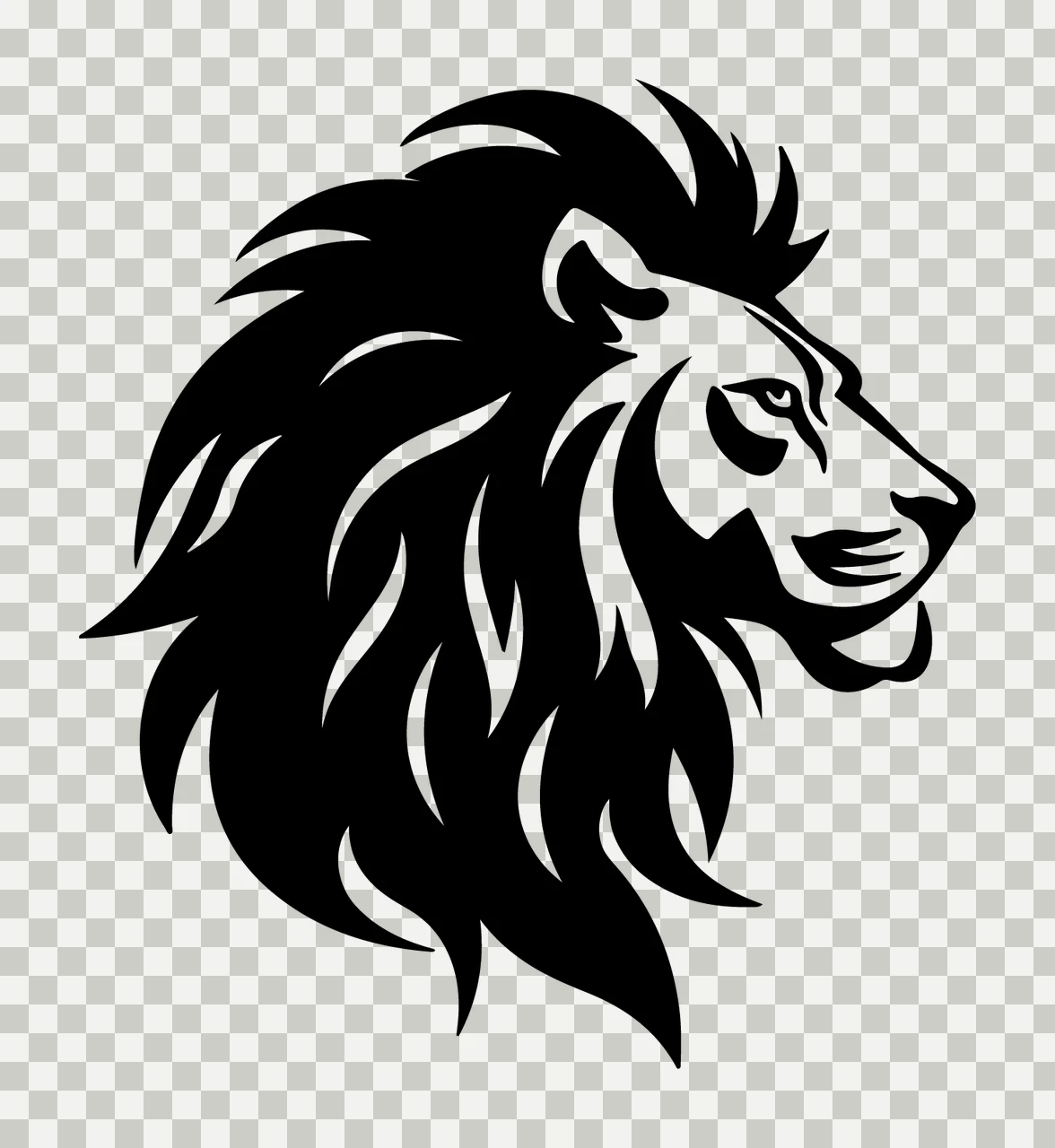 Lion Head Facing Right Silhouette mane eyes muzzle stencil transparency and detail preview thumbnail