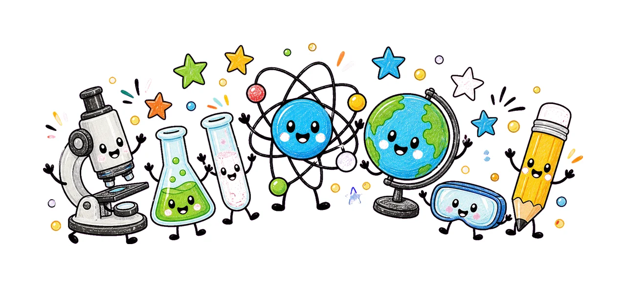 Science Teacher Doodle Characters STEM Teacher Design Atom