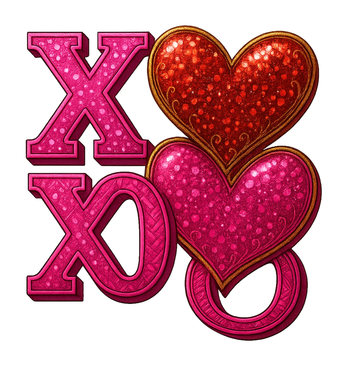 XOXO Valentine Day Heart Glitter Sequins Valentine Heart