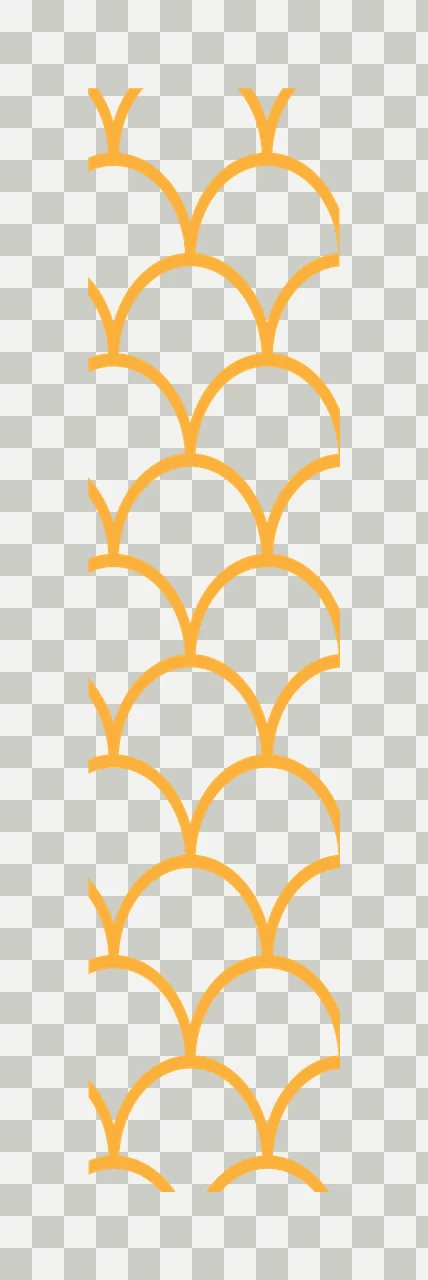Scallop pattern strip with scalloped arches curved lines scale pattern and vertical band in yellow orange and white transparency and detail preview thumbnail