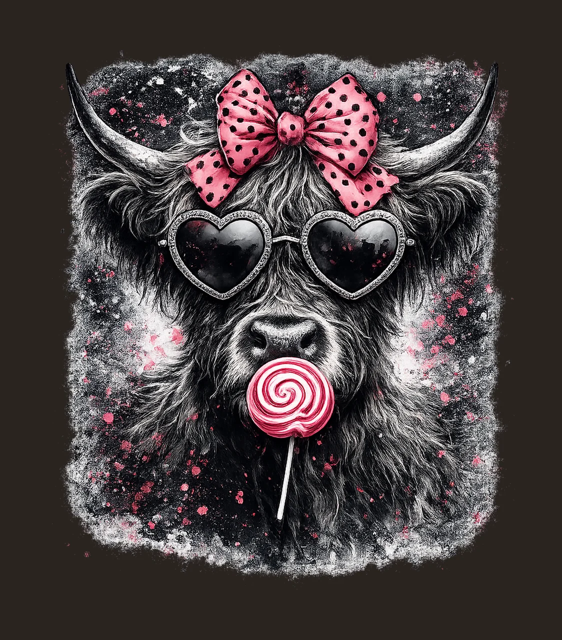 Valentines Day Cow Pixel Art Highland Cow Vintage Valentine contrast preview thumbnail