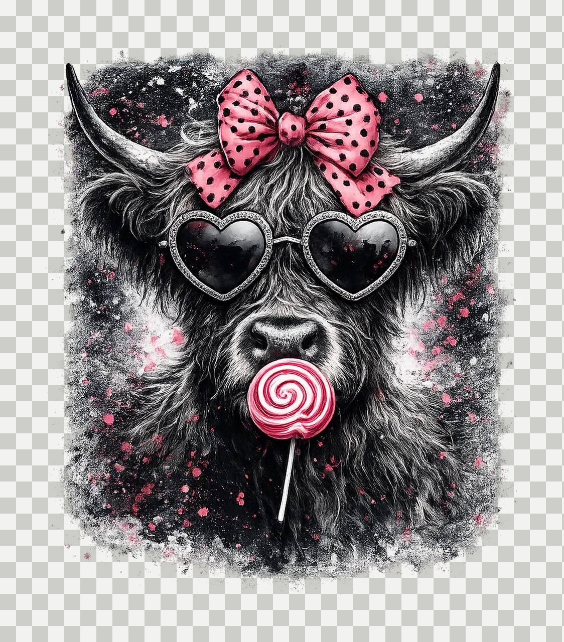 Valentines Day Cow Pixel Art Highland Cow Vintage Valentine transparency and detail preview thumbnail
