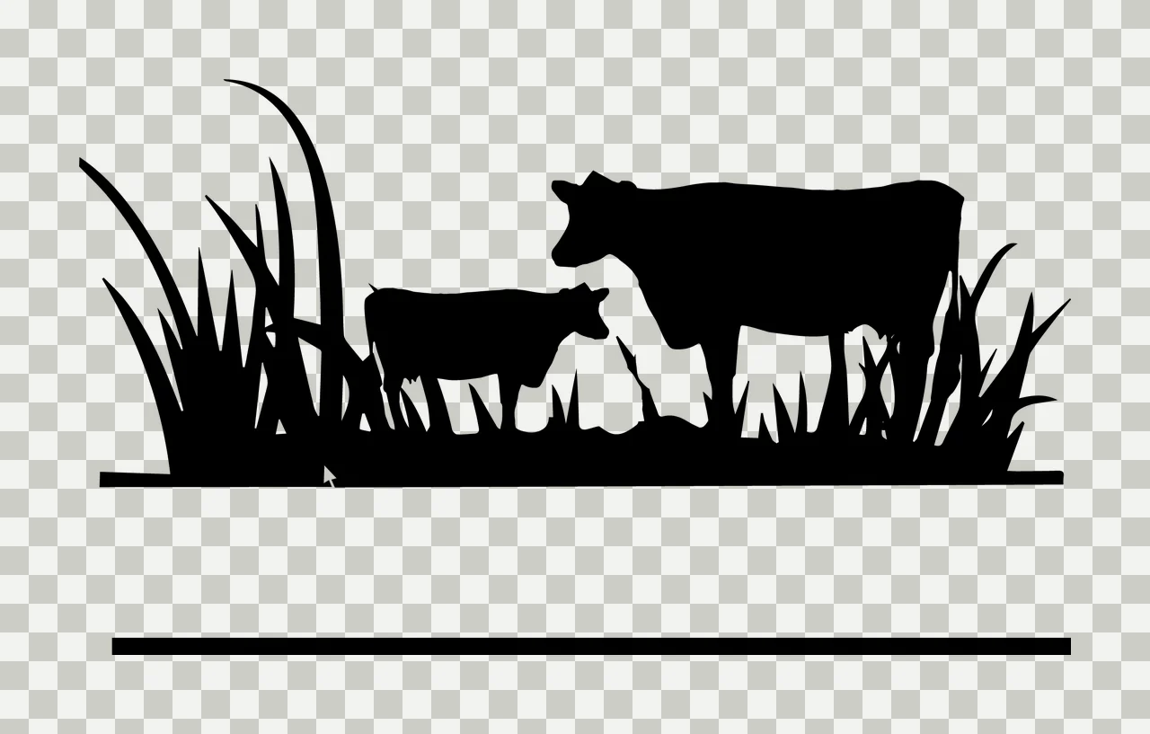 Cows With Blank Label Silhouette Illustration standing grass transparency and detail preview thumbnail