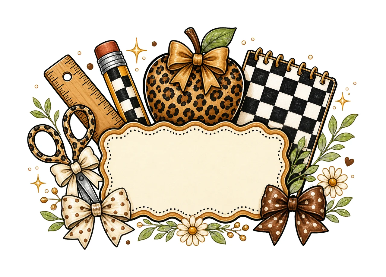 Leopard Print Stationery Frame Design arrangement ruler