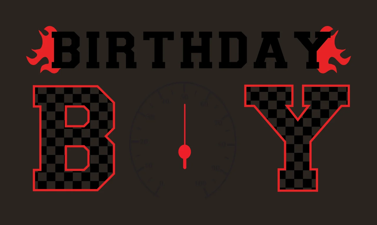 Birthday Boy Speedometer Checkered Graphic Design pattern lettering contrast preview thumbnail