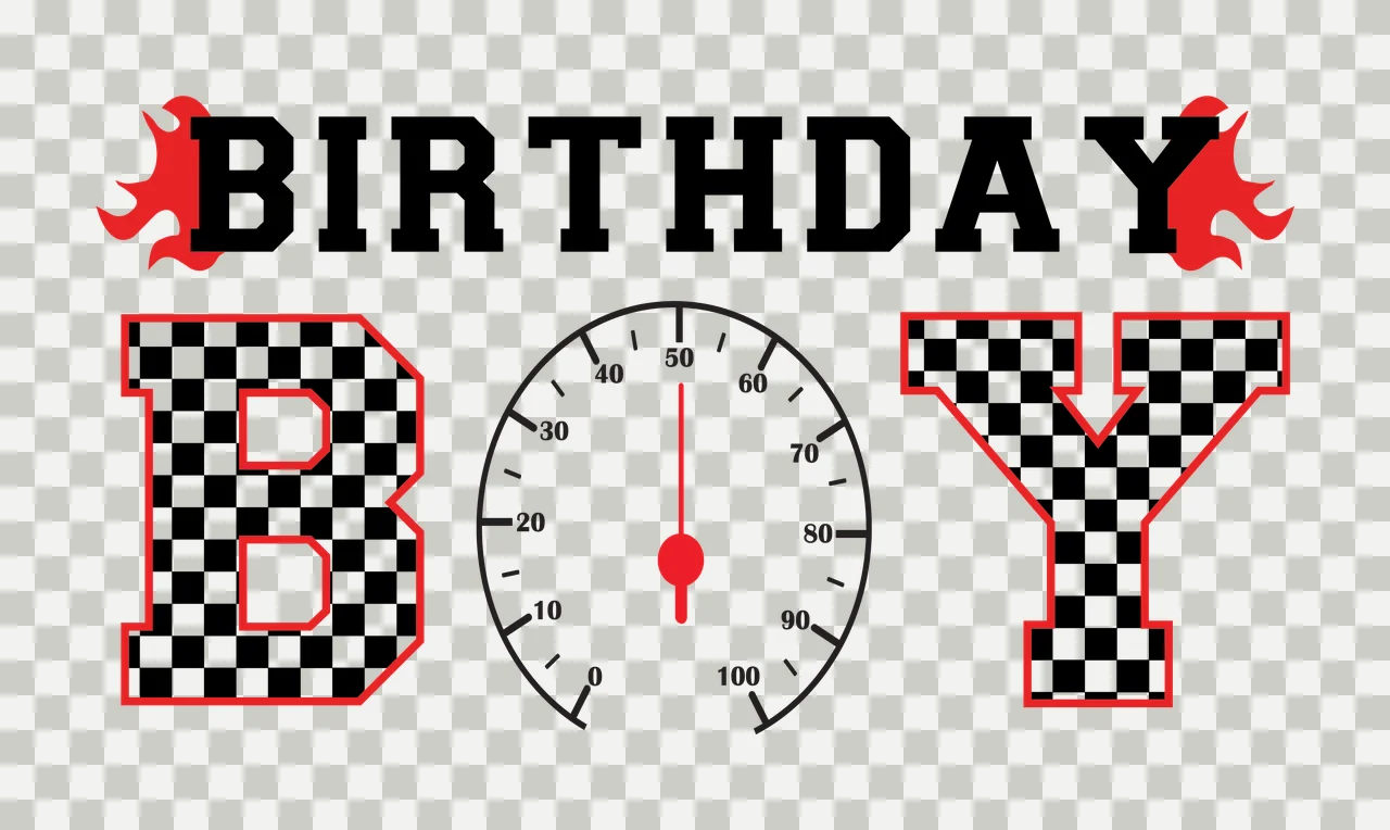 Birthday Boy Speedometer Checkered Graphic Design pattern lettering transparency and detail preview thumbnail