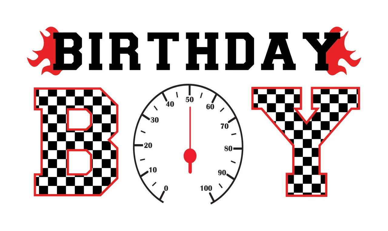 Birthday Boy Speedometer Checkered Graphic Design pattern lettering