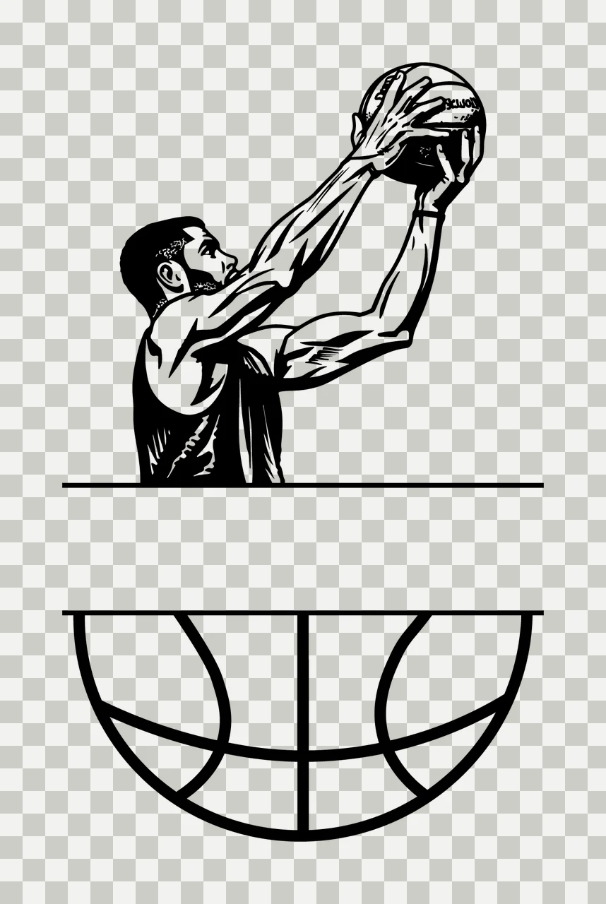 Ball Basketball Player Shooting With Frame hoop line art black transparency and detail preview thumbnail