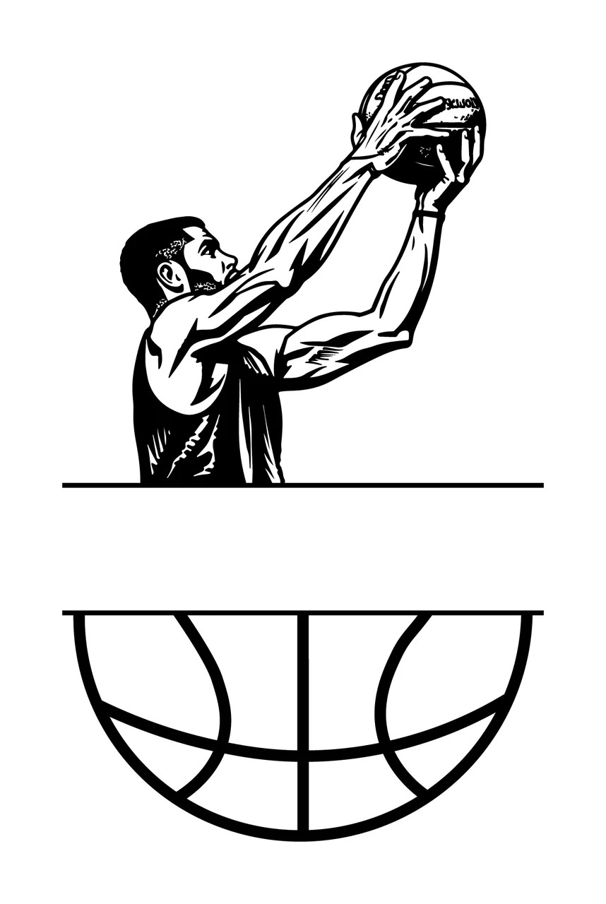 Ball Basketball Player Shooting With Frame hoop line art black
