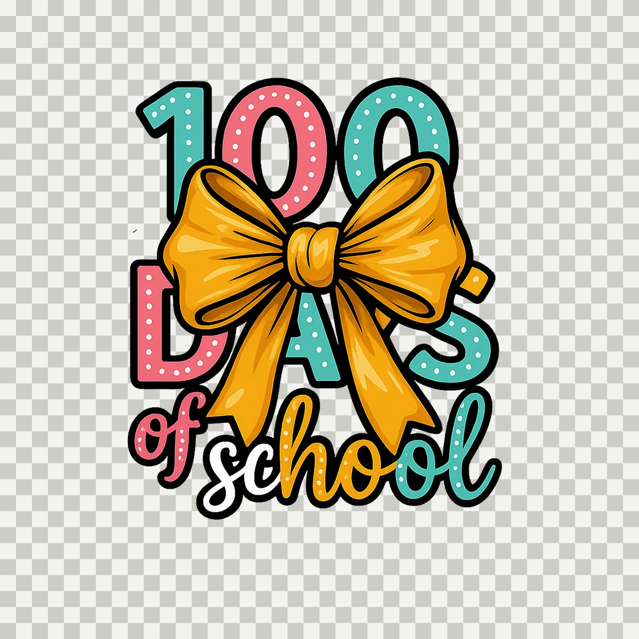 100 Days of School Cute Coquette Bow Pencil Design transparency and detail preview thumbnail