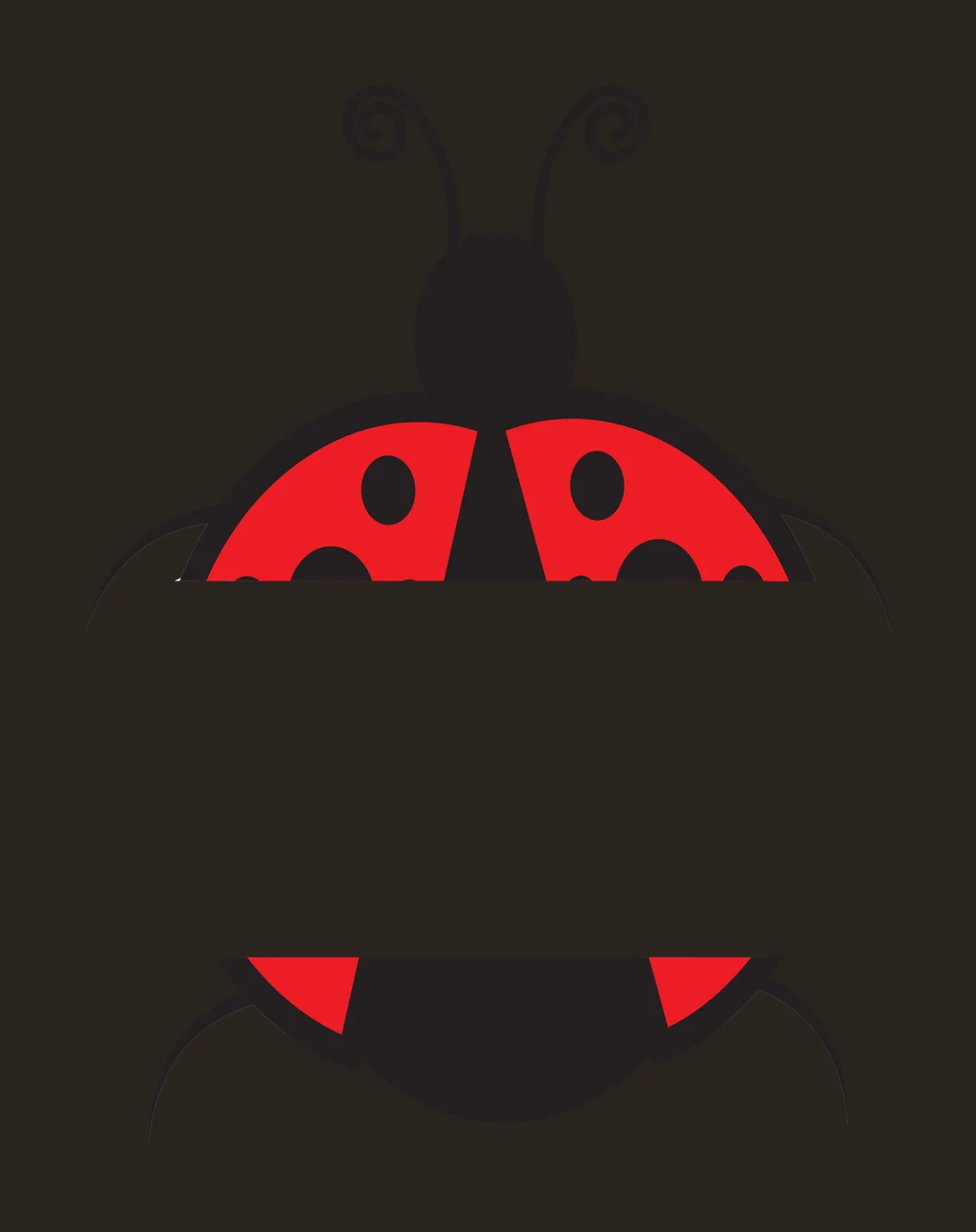 Split ladybug logo Illustration with red ladybug body, black spots, black antennae and curled antenna tips in white contrast preview thumbnail