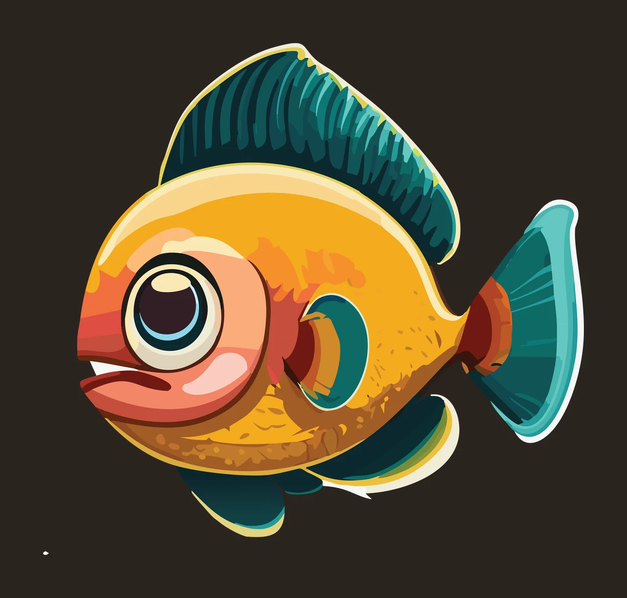 Animal Cartoon Fish Silhouette With Rectangular Base Swimming contrast preview thumbnail