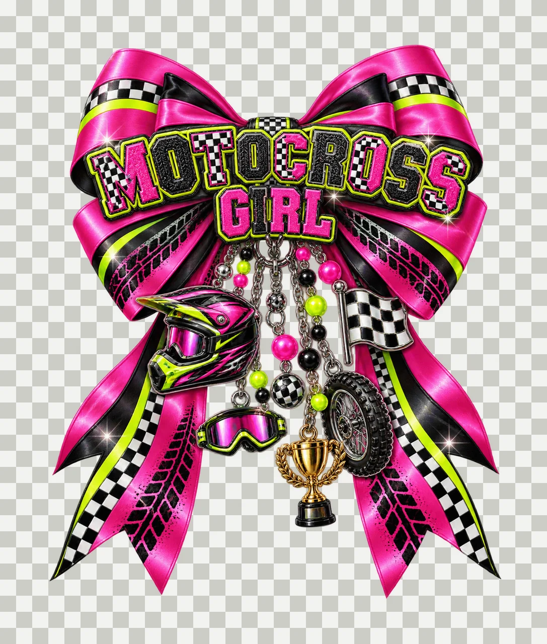 Motocross Girl Bow Charm PNG, Coquette Ribbon Sublimation, Transparent Digital Download transparency and detail preview thumbnail
